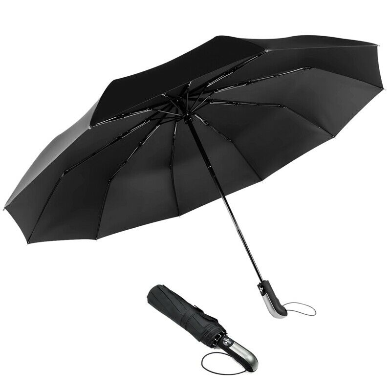Travel Umbrella Large Umbrella Windproof Waterproof,Compact Folding Black U D3U6