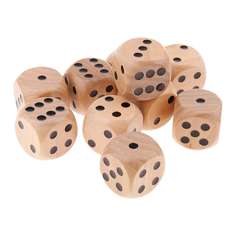 Set of 10 Wooden D6 Dice 3cm Gaming Dice for D&D RPG Accessories Wood