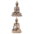 2 Pieces Sandstone Meditation Buddha Statue Hand Carved Wealth Artist Luck Hindu