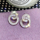 Fashion Double Round Micro-Assembled Cz Stone Earrings Female Models White