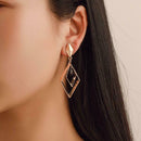 Fashion Geometric Dangle Ear Stud Women Hollowed Rhombus Earrings Jewelry