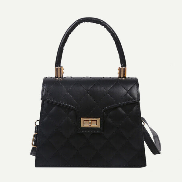 Lattice Pattern PU Women Shoulder Bags Elegant Crossbody Handbags (Black)