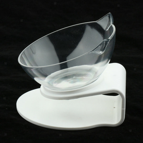 Pet Dog Cat Single Plastic Water Dish Food Feeder Raised Stand Holder White