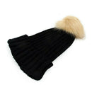 Womens winter rabbit fur ball warm hat knitting crochet wool hat (Black) V2R4