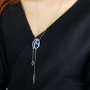 Women Flower Long Adjustable Chain Pendant Sweater Necklace(Tulip blue crys U1X2