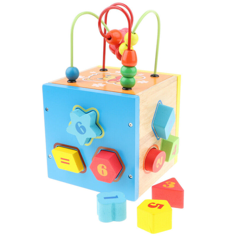 Activity Cube Toys Baby Montessori  Educational Wooden Bead Maze Shape Sorter