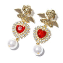 Red Hearts Imitation Pearls Fairy Flying Angel Drop Earrings Dangle Pendant