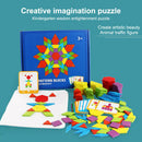 Wooden Pattern Blocks -155Wood Pieces Multicolored Tangrams for Kids Ages 3 and