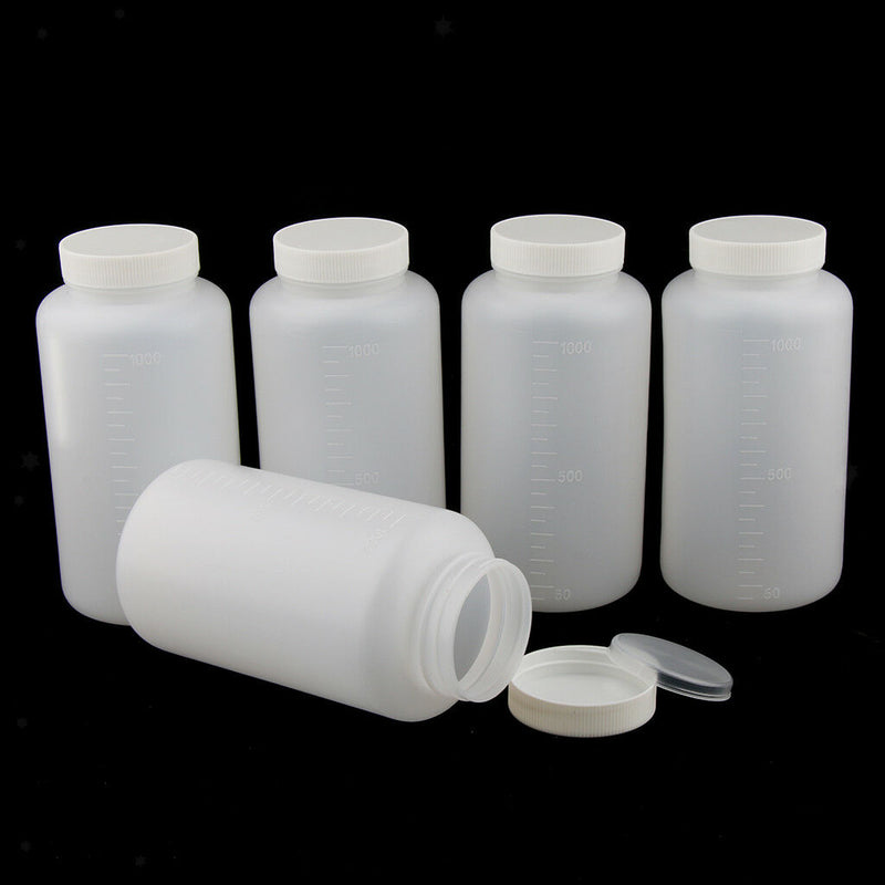 1000ml 5pcs Plastic Reagent Bottle Blue Screw Cap Sample Vials with Lid