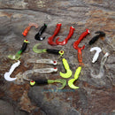 17pcs Fishing Lure Lead Jig Head Hook Grub Worm Soft Baits Shads Silicone Tackle
