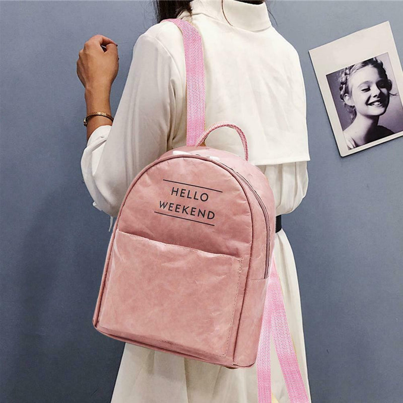 Kraft Paper Backpack Women Waterproof Travel Shoulder Schoolbags (Pink) A