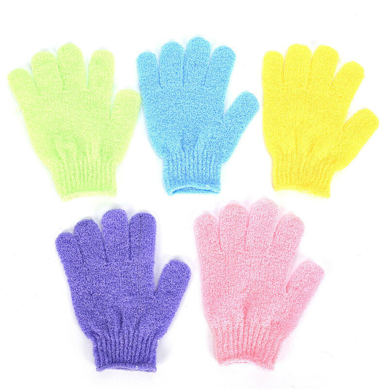 5Pair Exfoliating Body Scrub Gloves Shower Bath Mitt Loofah Skin Massage Spon Cy