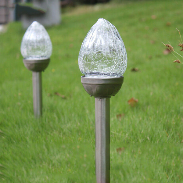 2pcs Steel Solar LED Crackle Lamp Spike Peach Shape Outdoor Landscape Light A#S