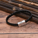 Fashion PU Leather Weave Stainless Steel Magnetic Clasp Men Bracelet Jewel&+