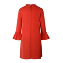 Solid Color Loose Straight Dress Pleated Women Chiffon Dresses (Red S) A