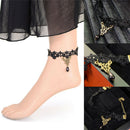 Gothic Anklet Chain Black Lace Woven Flowers Water Drop Pendant Anklet Jewelry3C