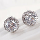 Women\'s Elegant Crystal Zircon Inlaid Ear Studs Platinum Plated Earrings Deluxe