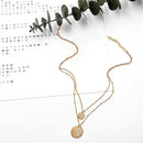 Metal Round Slice Necklace Pendant Women Double Layer Neck Chain Choker Jewelry