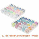 50 Pcs Bobbins and Sewing Thread with Case and 2 Pcs Soft Measuring Tapes f