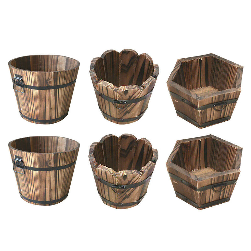6Pieces Wooden Bucket Pot Flower Planter Barrel Patio Garden Home Decor