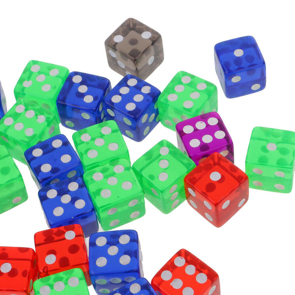 Bag of 50 Pieces of Transparent Dice Set of 5 Colors of 16mm D&D MTG Board Games