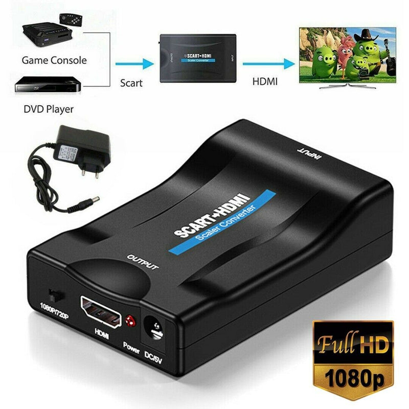 SCART/HDMI to HDMI 1080P HD Video Converter Adapter Upscaler For STB DVD HDTV