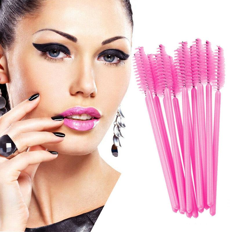 100Pcs Disposable Eyelash Brush Mascara Wands Applicator Spoolers (Pink)