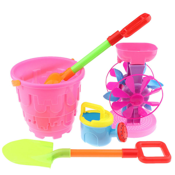 8pcs Beach Sand Toys Set - Water Wheel Sandglass, Bucket, Shovel, Rake, Animals