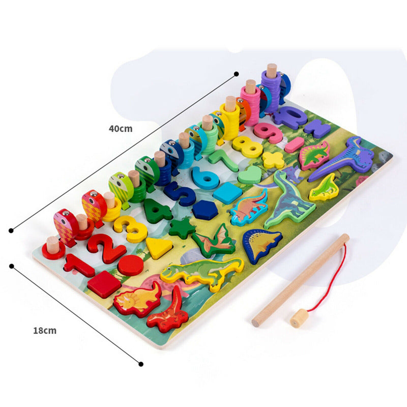 Wooden Number Puzzles Montessori Toys Shape Sorting Math Counting Early