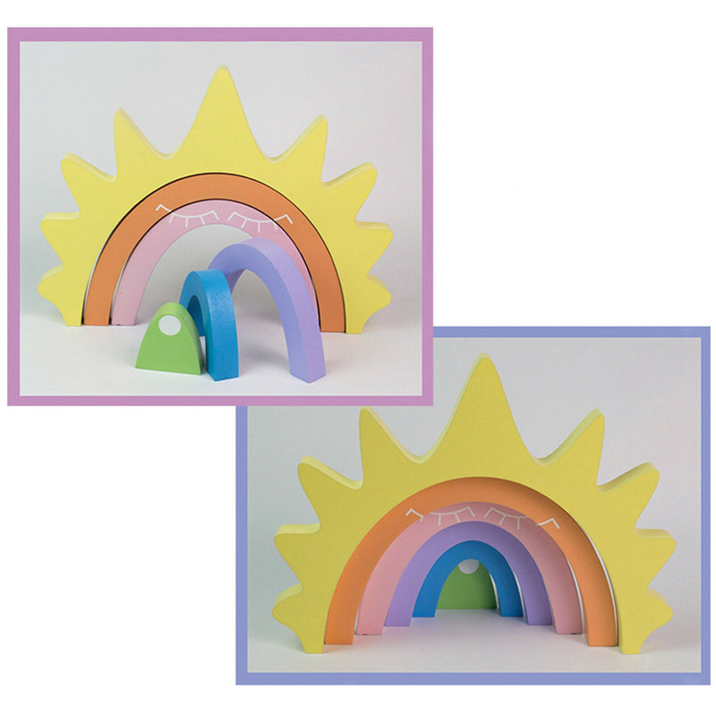 6 Colors Wooden Stacking Stacker Blocks Rainbow Shape Kid's Gift