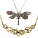 2Pcs Gears Metal Cog Necklace Dragonfly Pendant Steampunk Style for Unisex