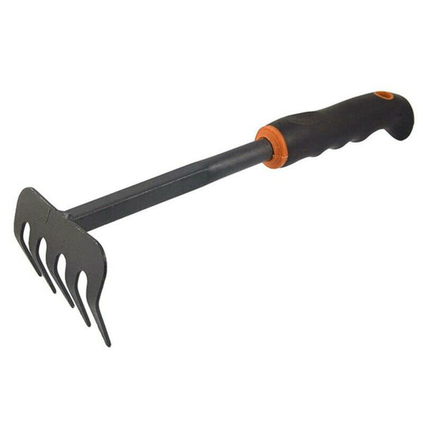 Black Nonslip Handle Metal Head Lawn Garden Rake Hand Tool 12.1"