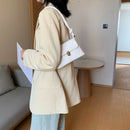 Women Solid Color Shoulder Bag PU Leather Tote Messenger Handbag (Beige)