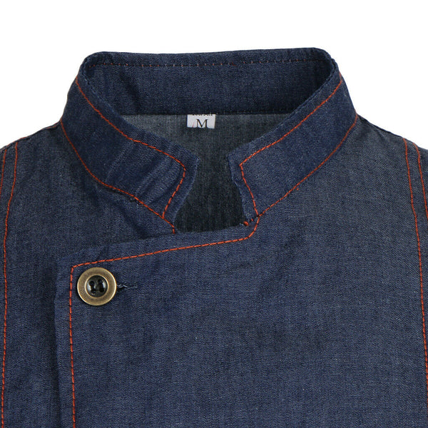 Unisex Denim Chef Jacket Coat Short Sleeves Shirt Kitchen Uniform Blue M