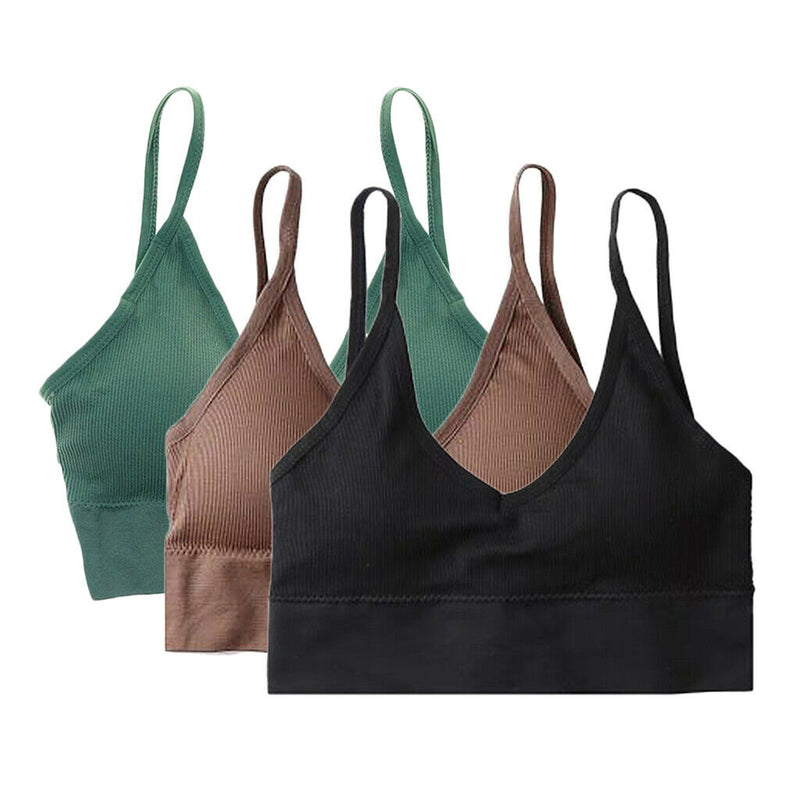 3 Pack Womens V Neck Padded Bralette Comfort Bra