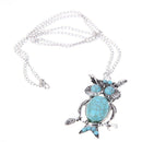 Fashion Blue Jewelery Rhinestone Studded Owl Pattern Long Pendant Sweater N