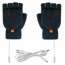 Winter USB Rechargeable Electric Heated Mitten Knitted Gloves Half Finger Cable