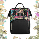 Mummy Maternity Backpacks Plant Print Baby Diaper Shoulder Bags (Black)