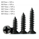 60Pcs M3 * 6-20mm Countersunk Self Tapping Phillips Screws Set-Black Zinc Steel