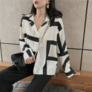 Women Chiffon Printed Blouse Retro Loose Casual Summer Top Long Sleeve Shirtsâ„–[