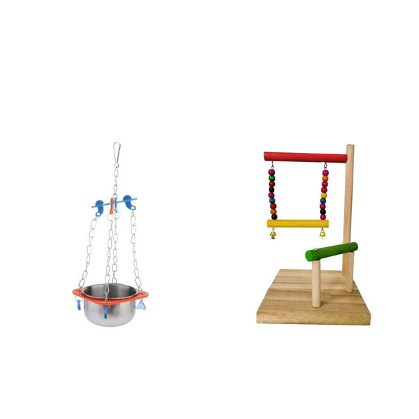 Set Of 2/2pcs Parrots Wooden Perch W/ Cage Water