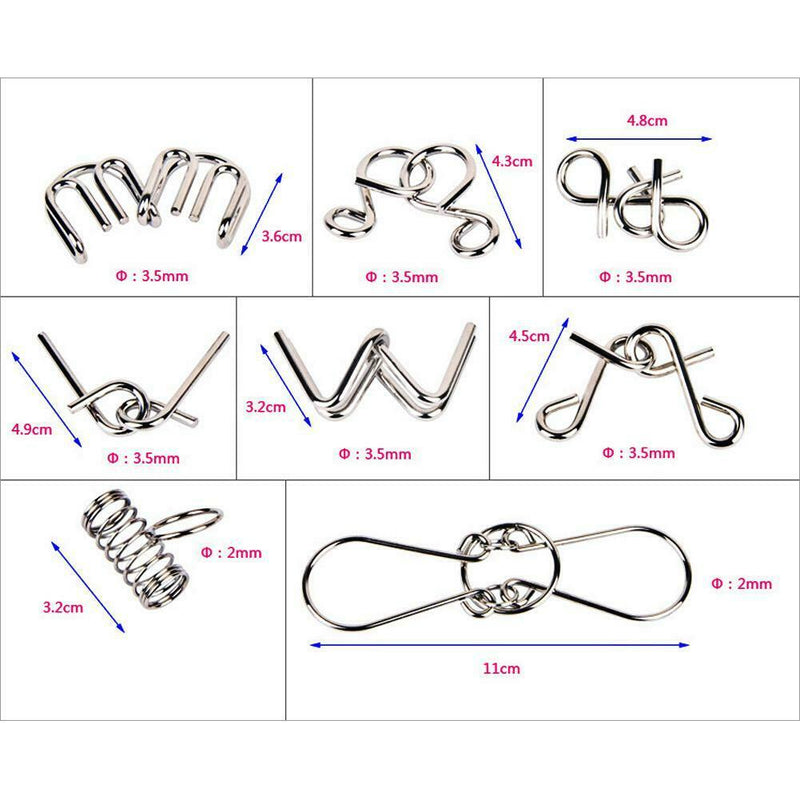 16pcs/2Set Metal Puzzle Wire IQ Mind Brain Kids Adults Stress Reliever Toys