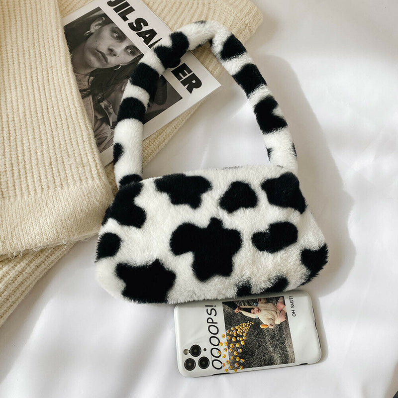 Animal Pattern Underarm Bag Women Mini Plush Shoulder Handbags Purse (6)