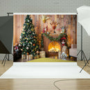 Photo Backdrop Christmas Tree Fireplace Plank Background Cloth for Video