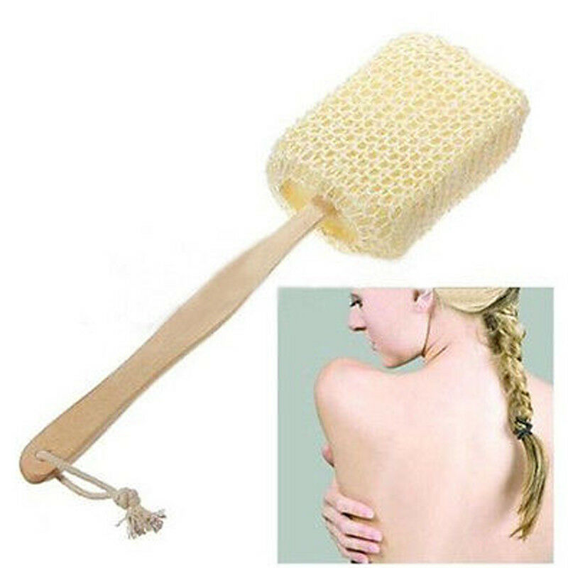 1x Wooden Handle Skin Back Scrubber Spa Body Sponge Shower Bath Sisal Brush