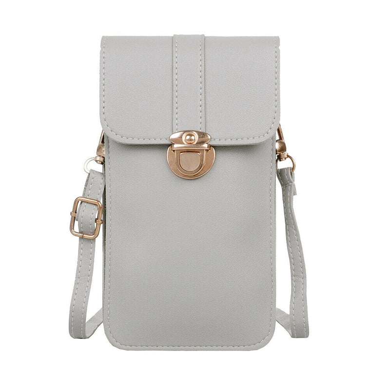 Women Touch Screen Phone Pouch PU Splicing PVC Crossbody Bag (Light Grey)