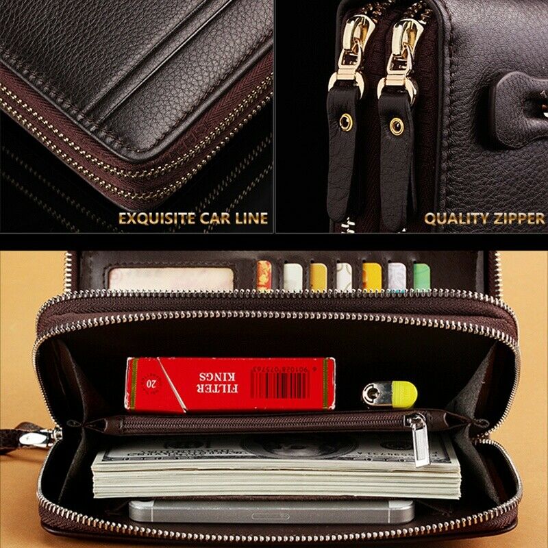 Leinasen Men Wallets With Coin Pocket Long Zipper Coin Purse For Men Clutch B7D3