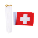 12Pcs Olympic Hand Waving Switzerland Flag Small Banners 8 x 5"+White Pole