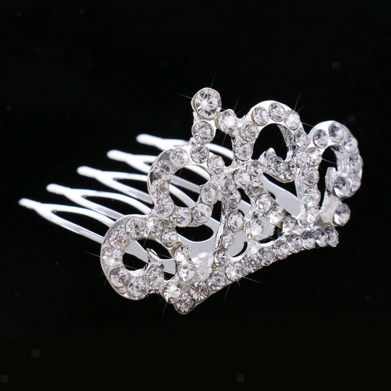 Princess Crystal Crown Mini Hair Comb Tiara for Wedding Bridal Headpiece
