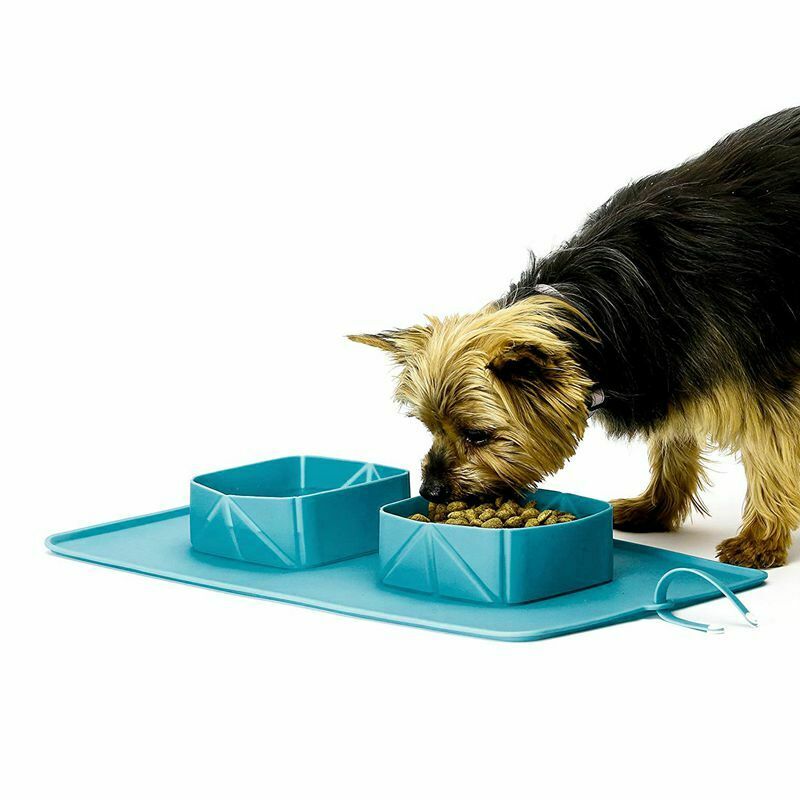 Travel Dog Bowl. Portable Double Roll Up Pet Bowls With Carry Case Collapsi